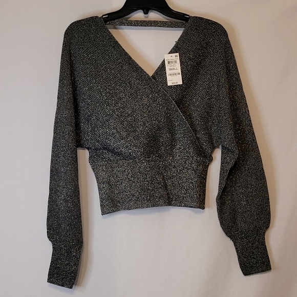 𝅺INC Metallic Surplice Relax Fit Long Sleeve Sweater - Picture 1 of 8